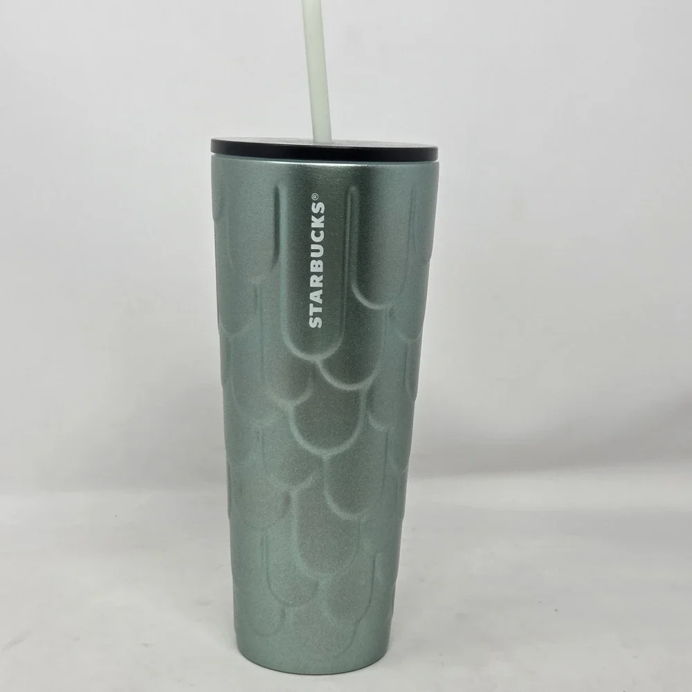 NEW Starbucks Stainless Tumbler 2022 Mermaid Scales Green Glitter‎ Textured 24oz